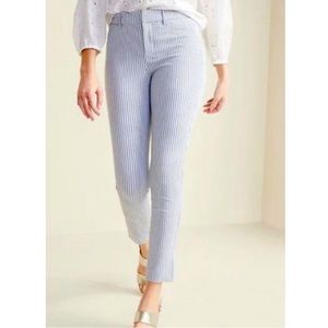 Old Navy | pixie pants in white and blue railroad stripe.